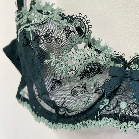 Simone Perle Wish Sheer Demi Bra Sz 36C Kolsai Green Embroidered Floral Jaquard - Picture 10 of 11